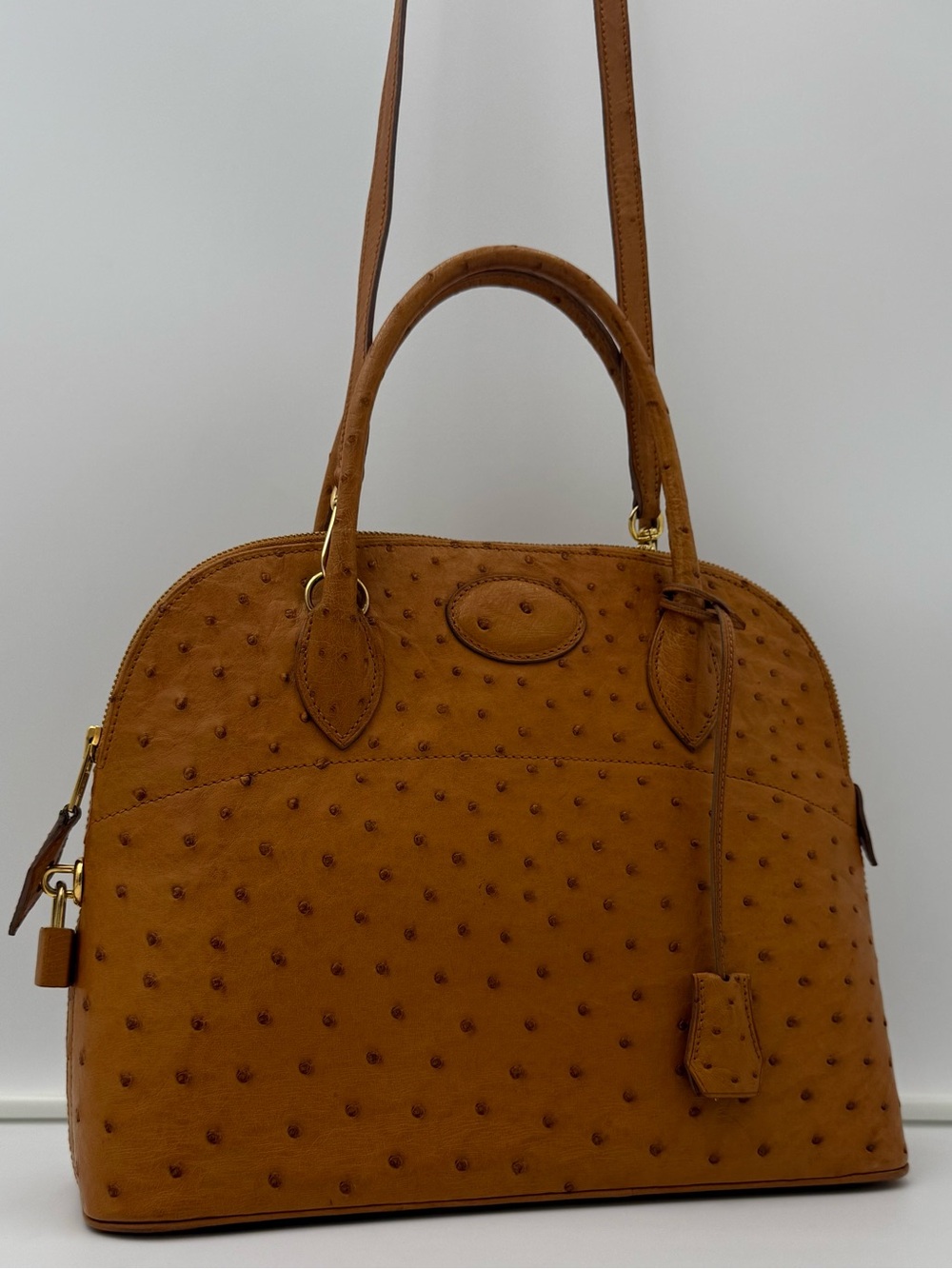 🇫🇷michel adolphe PARIS Unisex Brown Exotic OSTRICH BUGATTI 31 Bag Made in FRANCE - Picture 3 of 16